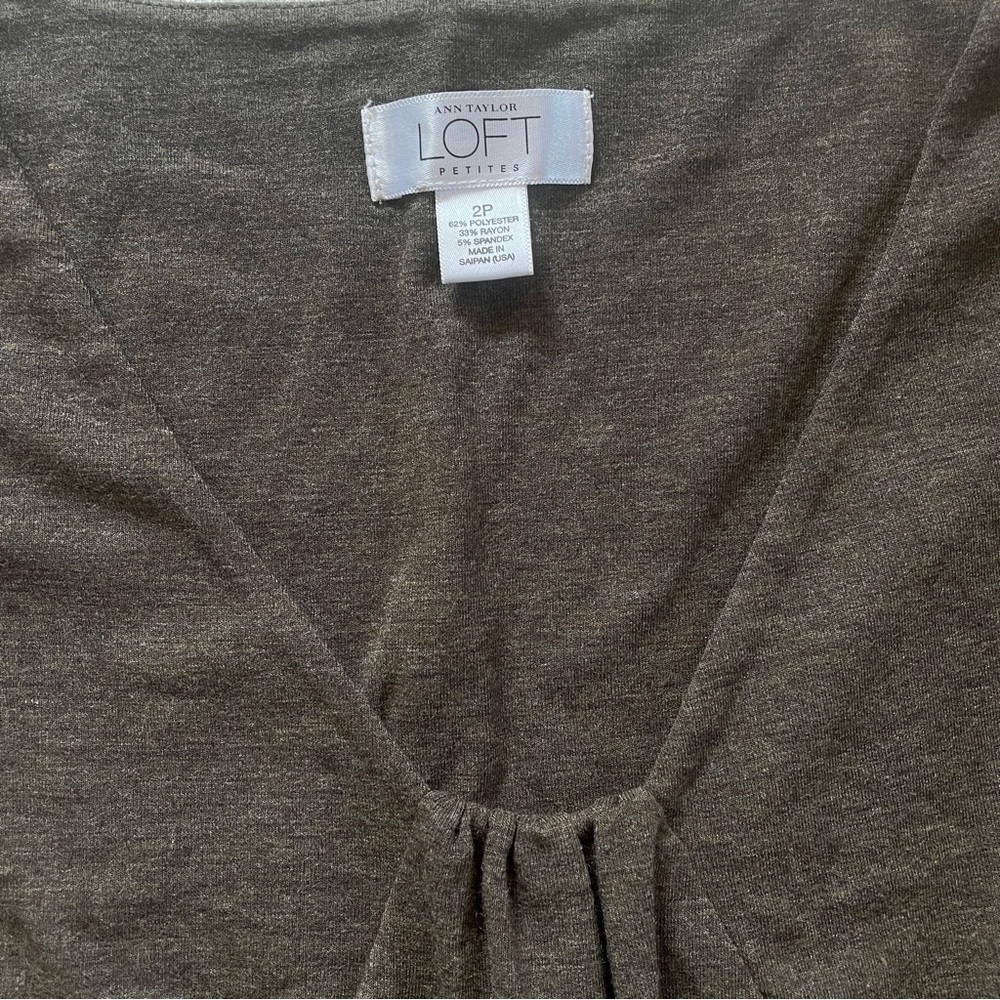 Ann Taylor LOFT Brown Stretchy Midi Tie Front Dress Side Zip 3/4 Sleeves Size 2P - Picture 3 of 10
